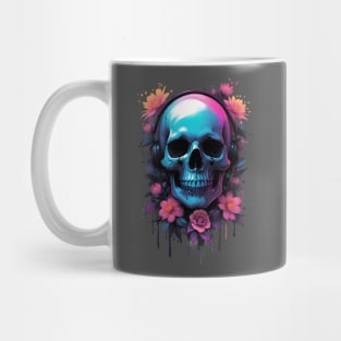 Skull with Music Headphones and Flowers Mug